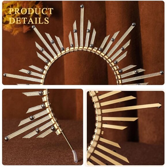 Sunburst Goddess Halo Crown Gold Pearl Headpiece Renaissance Costume Woman main image 5